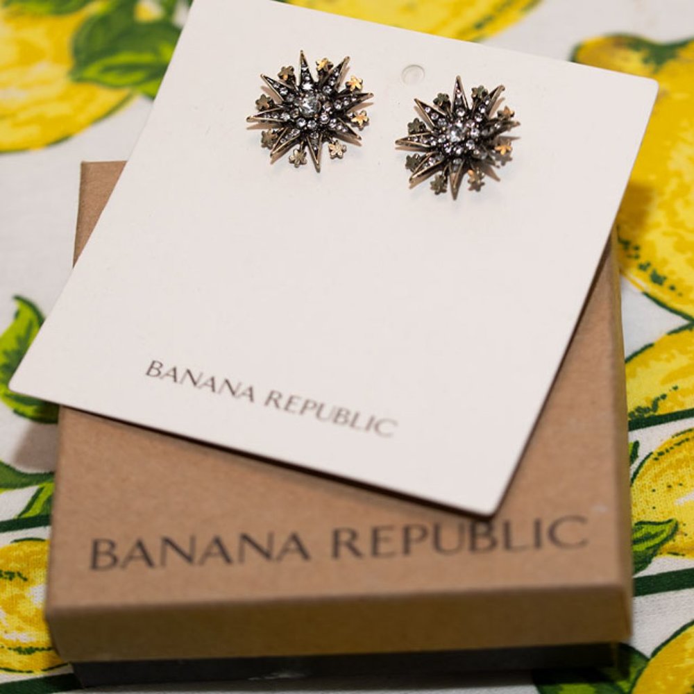Banana Republic Vintage Style Starburst Rhinestone and Gold Earrings